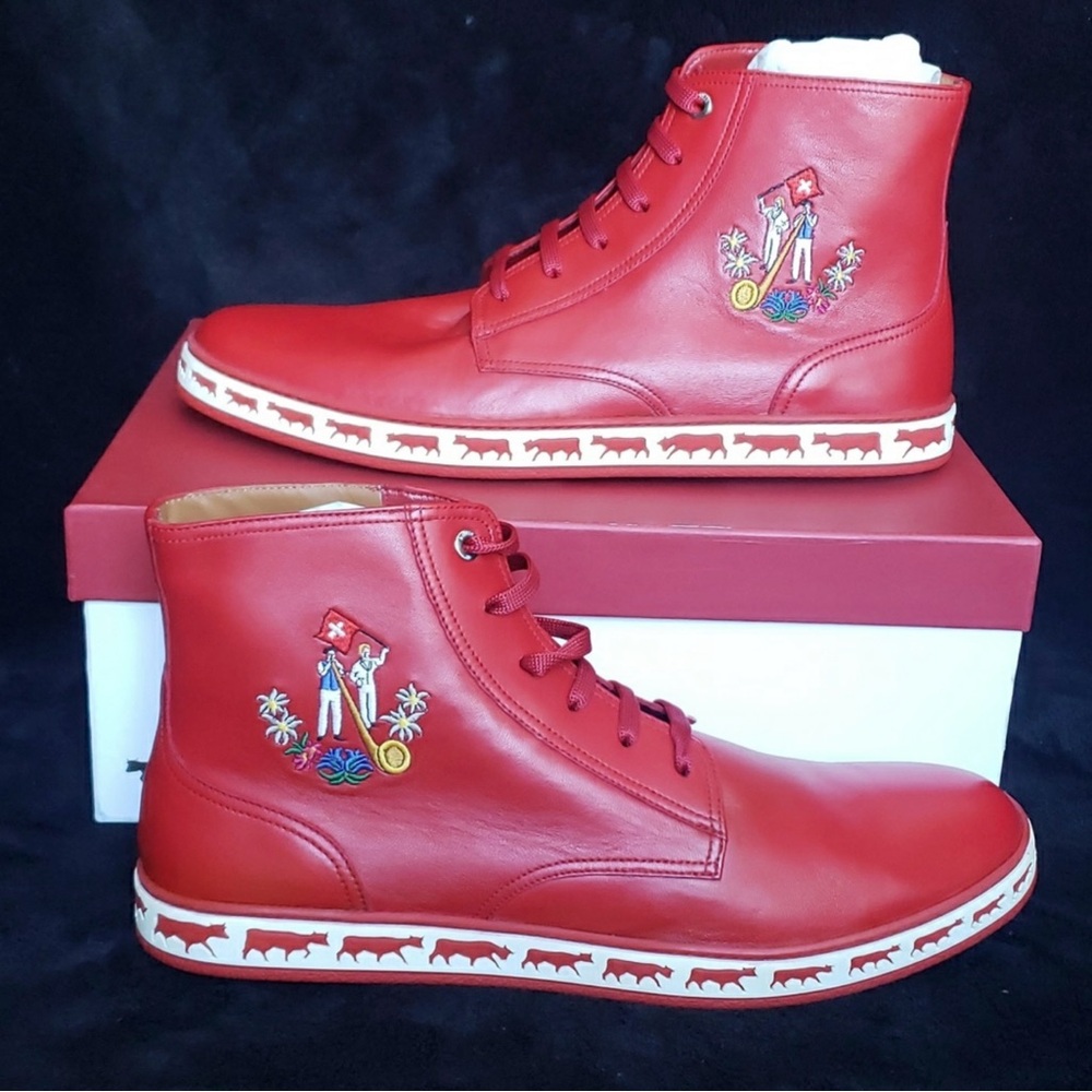 Bally Red Embroidered High-Top Sneakers